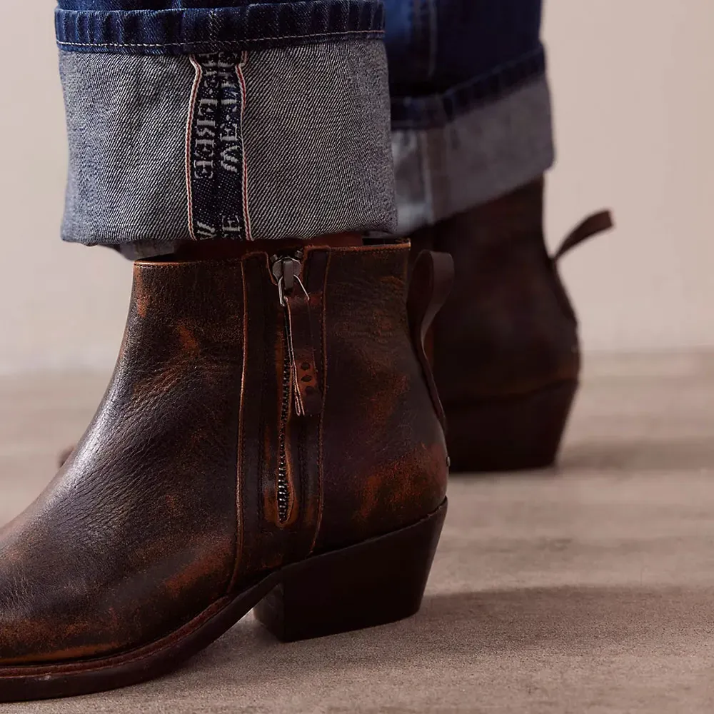 Faux-Leather Studded Zip-Up Pointed-Toe Western Boots