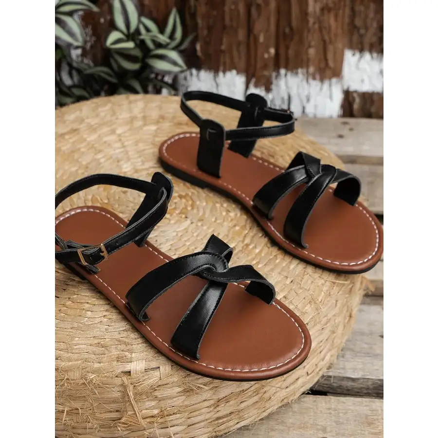 Strappy Flat Sandals with Ankle Buckle
