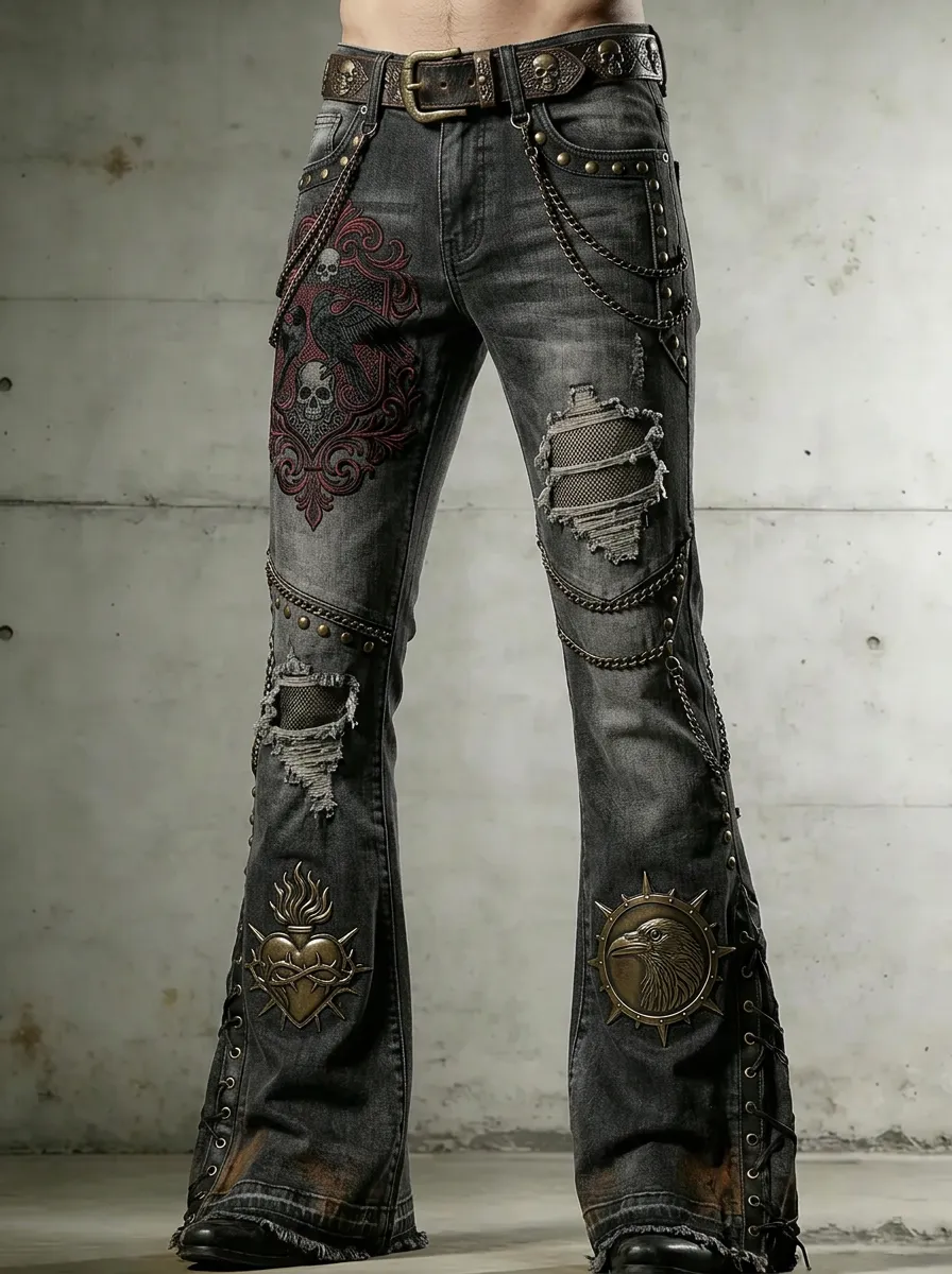 Shadow Skull Raven Chain Edit Men's Gothic Pants