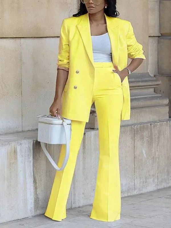 Solid Color Casual Fashion Suit Wide-leg Pants Suit Two-piece