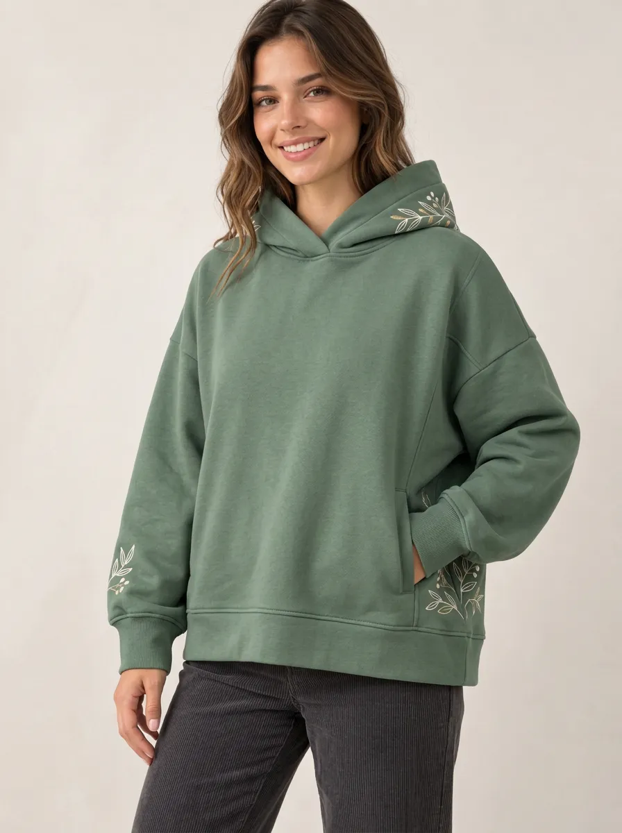 Women's Weekend Ready Botanical Floral Leaf Graphic Nature Inspired Hoodie