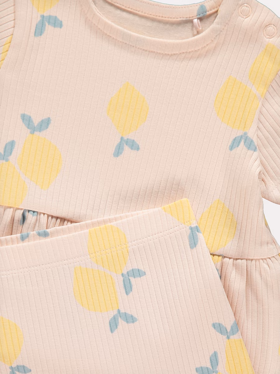 Pink Lemon Print Ribbed Top and Leggings Set detail 1