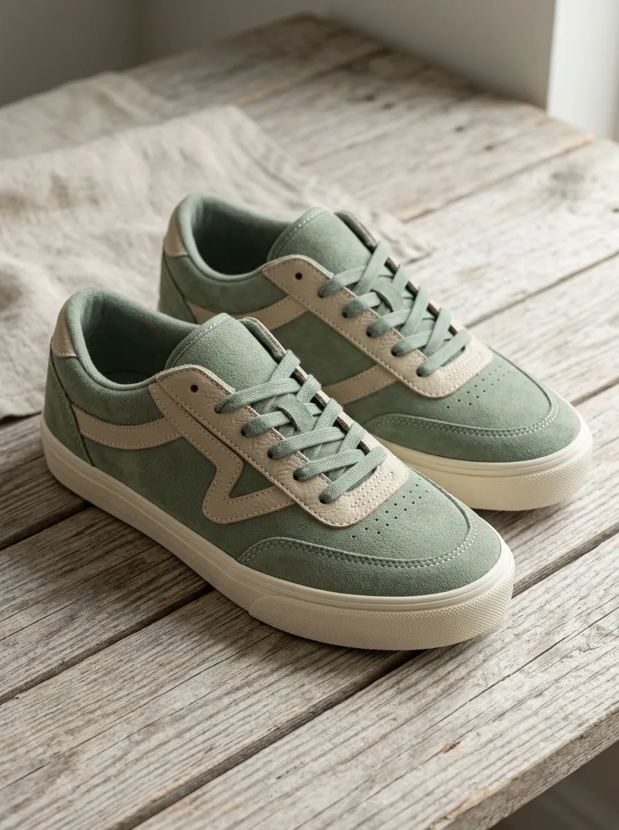 Women's Sage Green Suede Casual Low-Top Sneakers