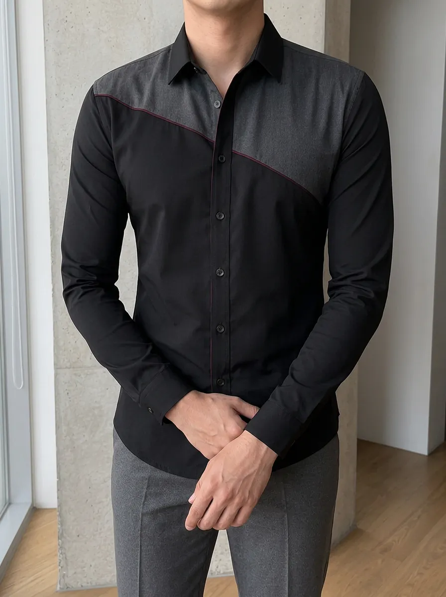 Men's Contemporary Colorblock Long Sleeve Slim Fit Shirt