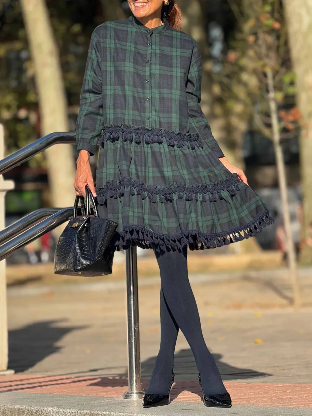 Casual Plaid Print Small Fringe Mini Dress