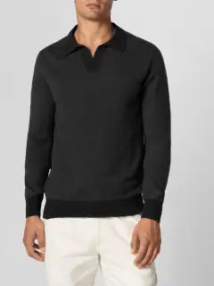 Pure Cashmere Buttonless Jacquard Knit Knit Construction Detail Polo Shirt