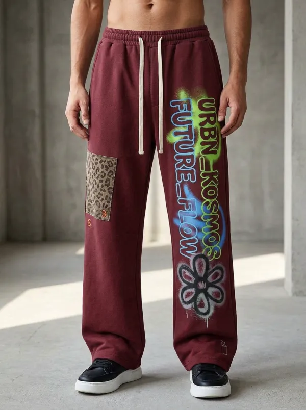 Men's Streetwear Urban Kosmos Graffiti Leopard Patch Printed Joggers