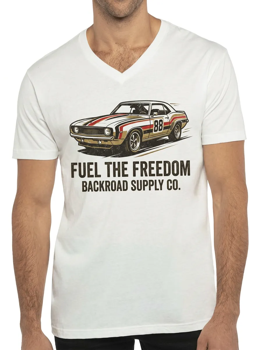Men's Muscle Car Fuel The Freedom Printed V-Neck T-Shirt
