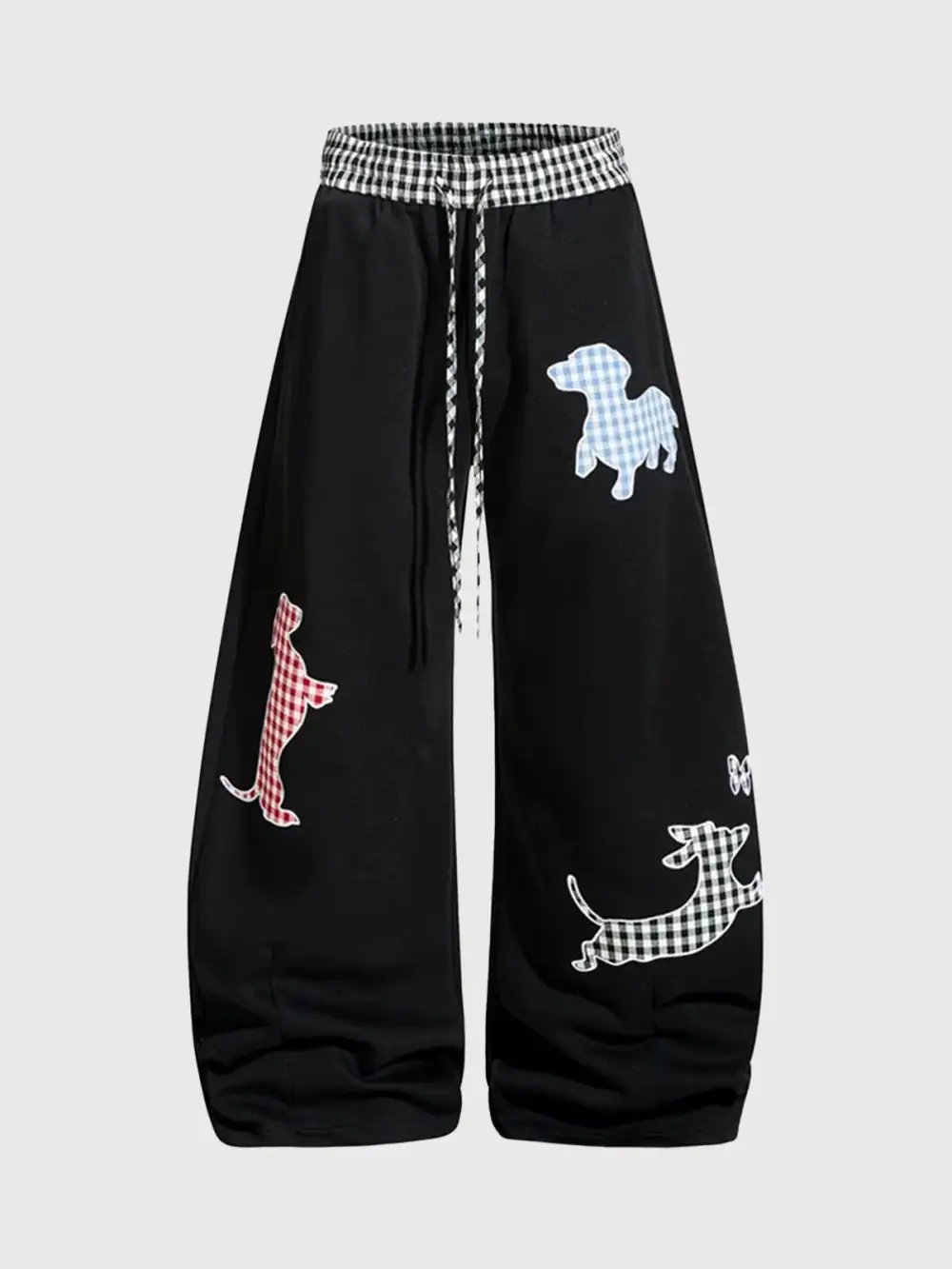 Curved-Cut Plaid Graphic Pants