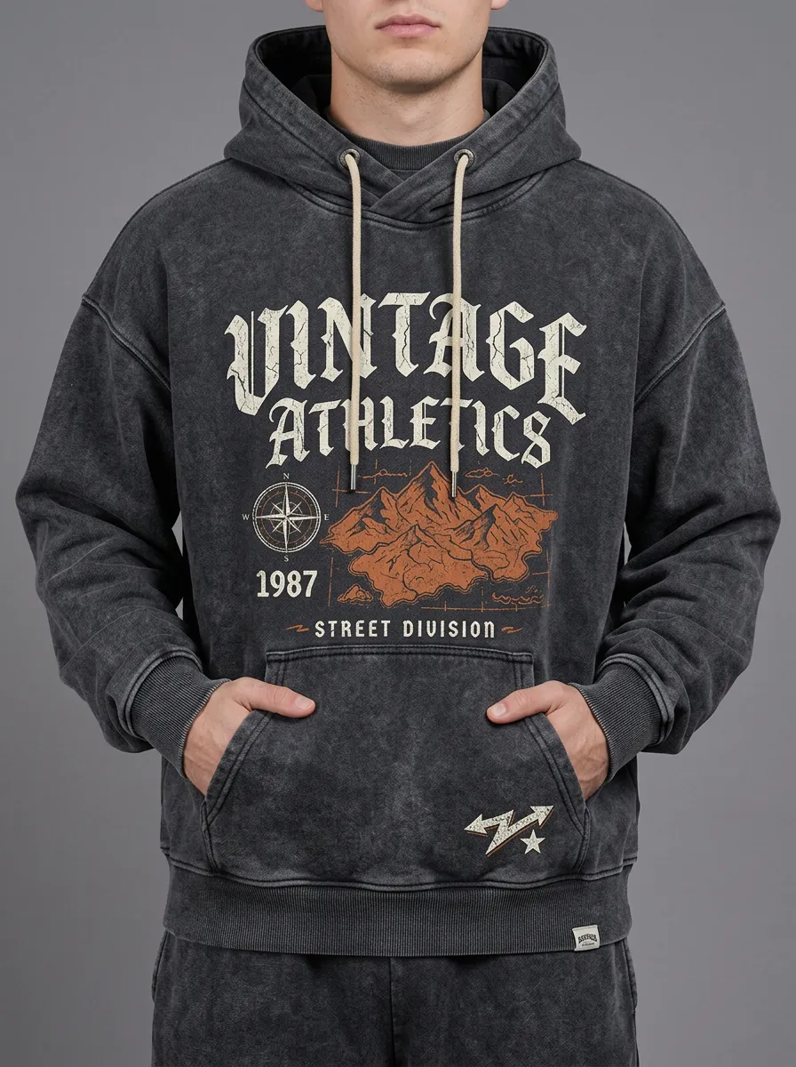 Men's Vintage Athletics Mountain Compass Printed Hoodie