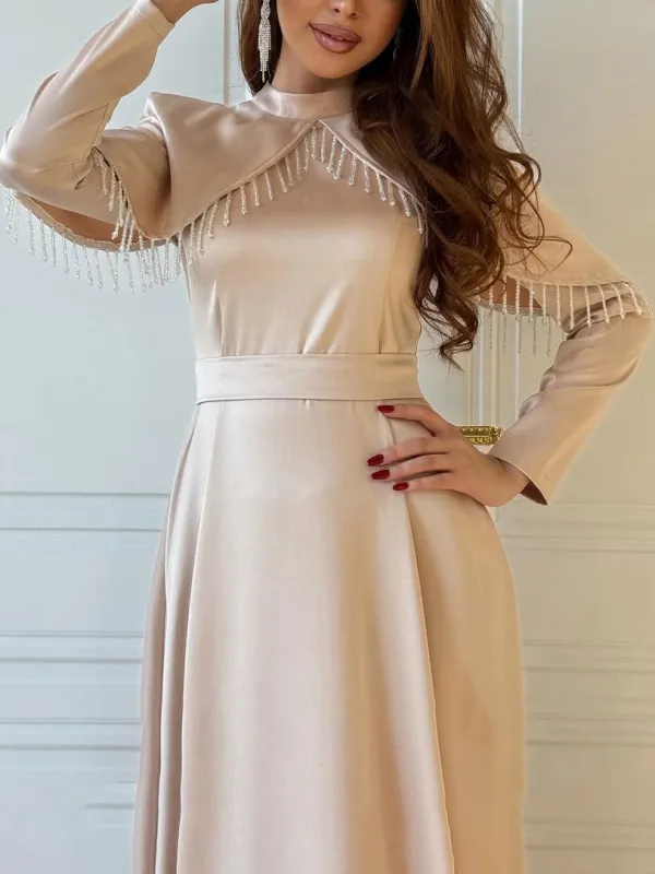 Satin Cape Detail Sleeve Maxi Dress