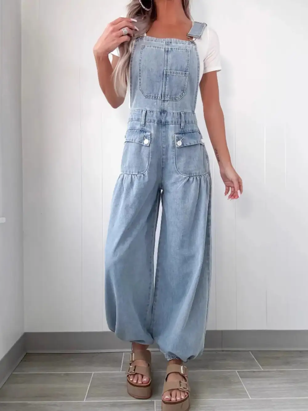 Chic Denim Wide Leg Overalls