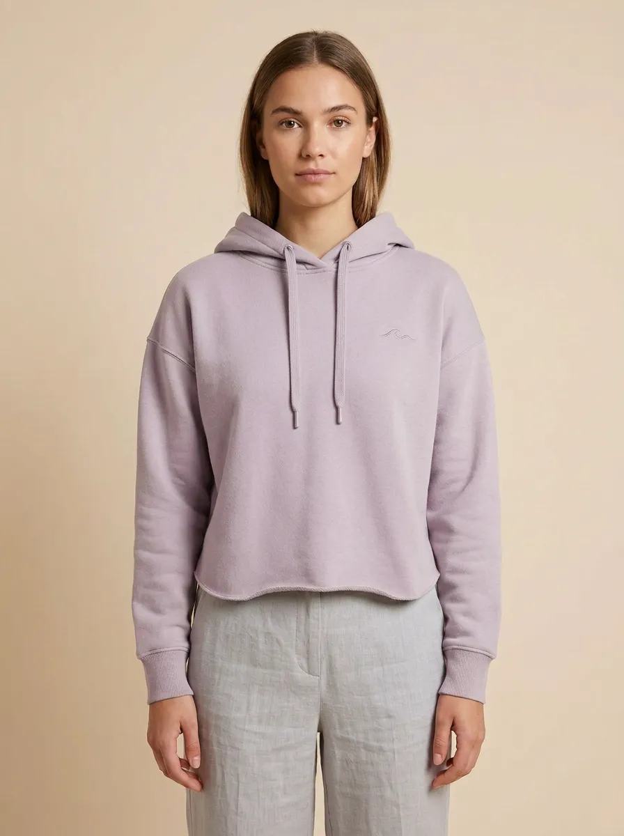 Women's Minimalist Ocean Wave Embroidered Sage Green Cropped Hoodie