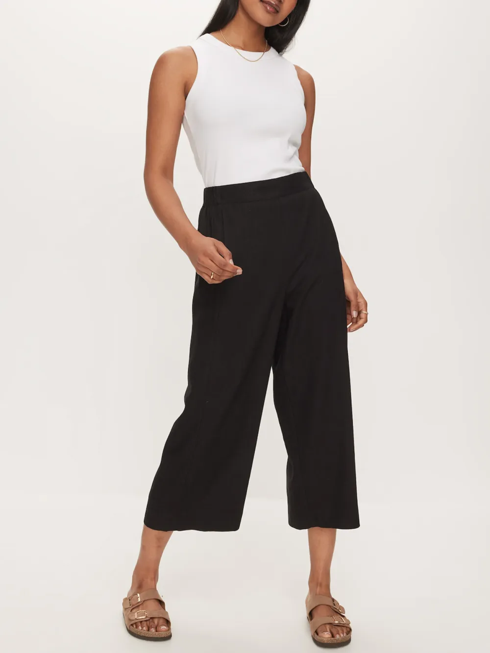 Simple Solid Color Cropped Wide-Leg Pants