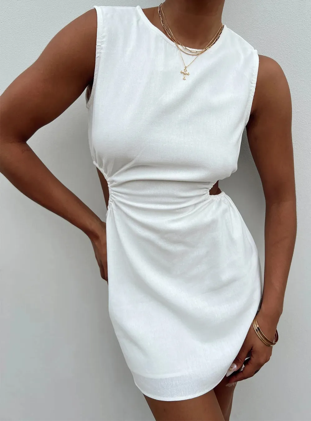 Sleeveless Green Waist Cinching Mini Dress