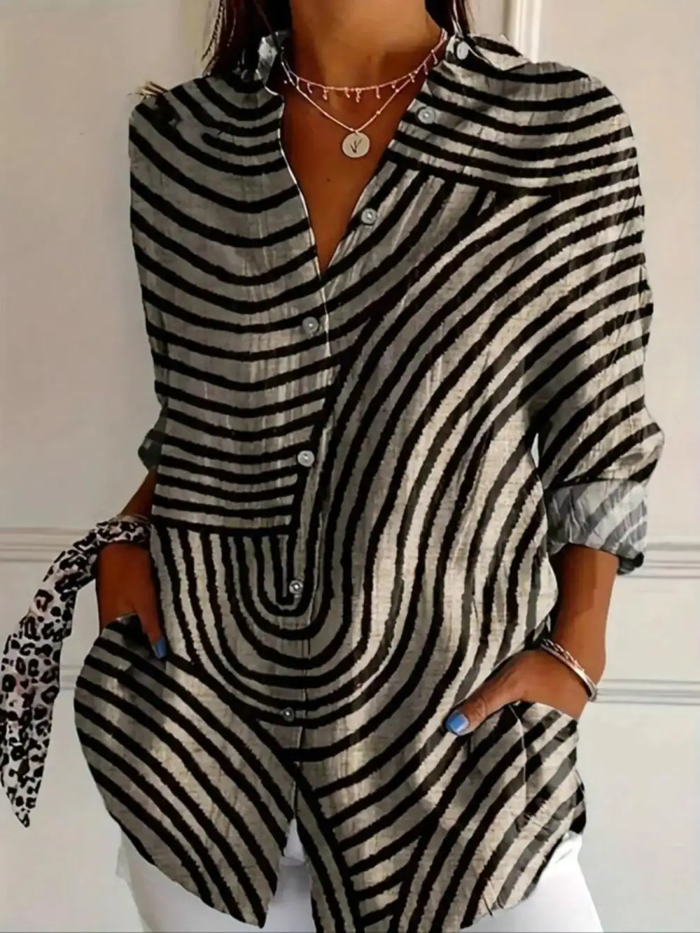 Striped Print Long Sleeve Button Down Shirt