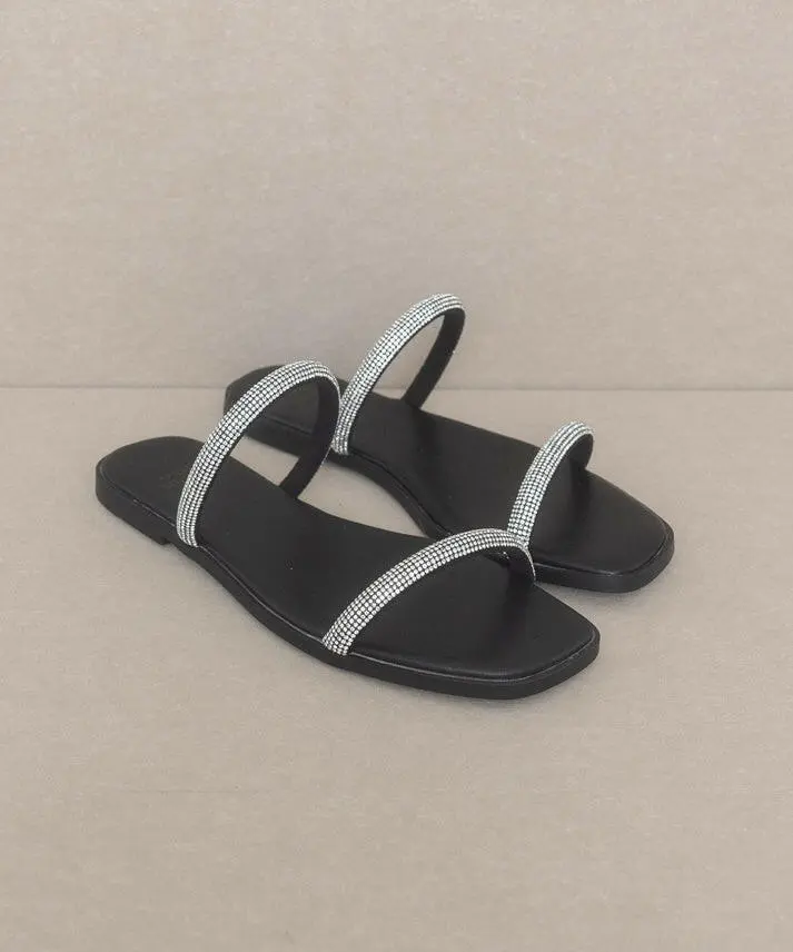 Strappy Rhinestone Flat Sandals