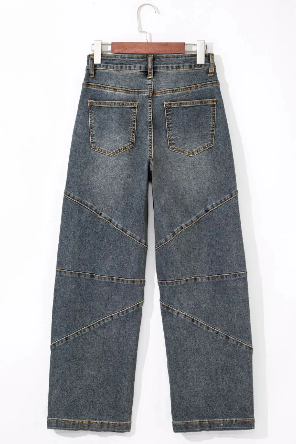 High-Waist Washed Stretch Straight Leg Jeans