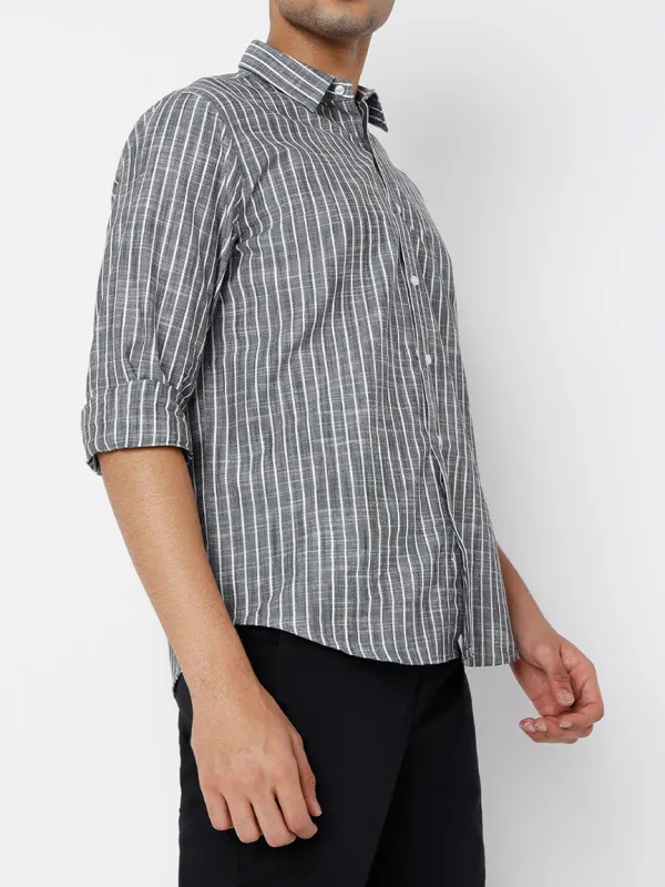 Striped Slim Fit Linen Men's Formal Shirt