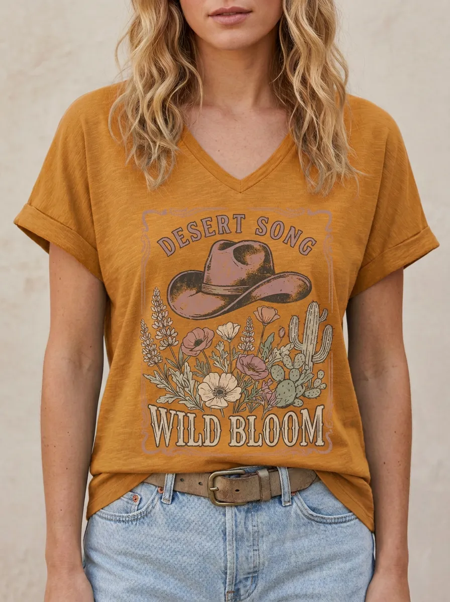 Easy-Wear Floral Desert Women's V-Neck T-Shirt