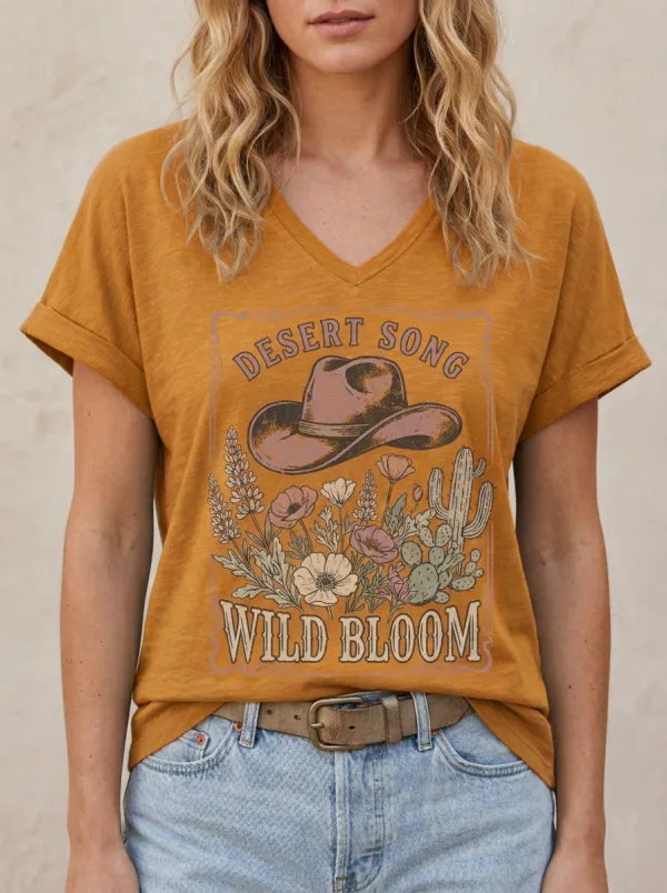 Easy-Wear Floral Desert Women's V-Neck T-Shirt