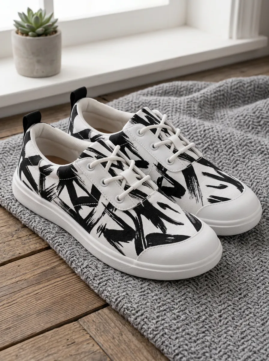 Men's Casual Abstract Brushstroke and Patterned Canvas Shoes
