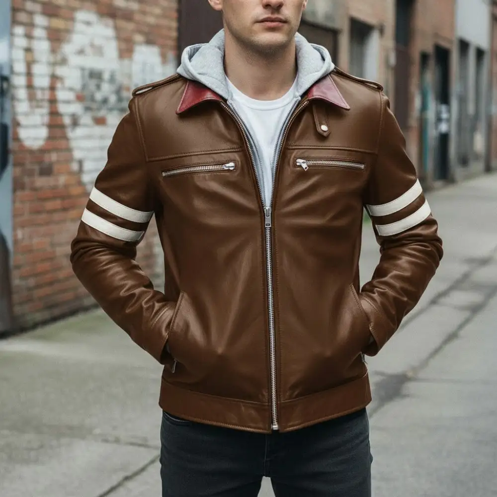 Cowhide Biker Embroidered Jacket