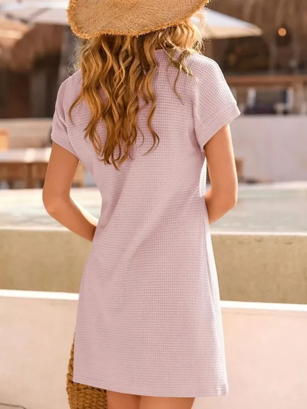 Waffle Knit Short-Sleeve Mini Dress