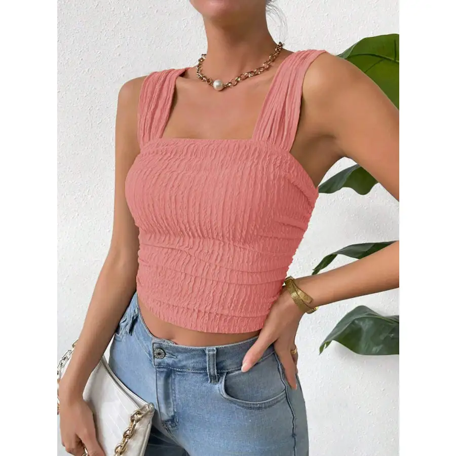 Textured Square Neck Wide Strap Tank