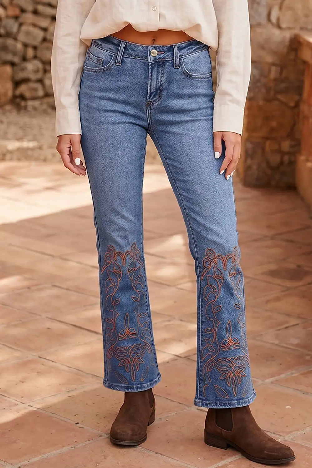 Women's Embroidered Flare Leg Jeans
