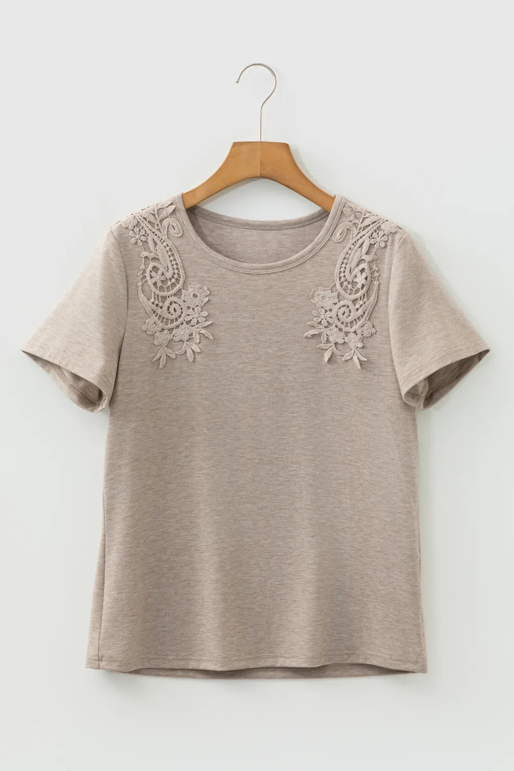 Smoke Gray Lace Patched Detail Tee