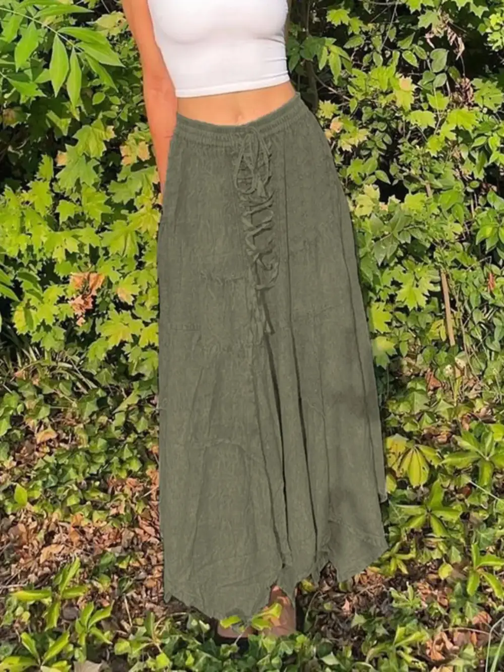 Cotton Blend Drawstring Skirt