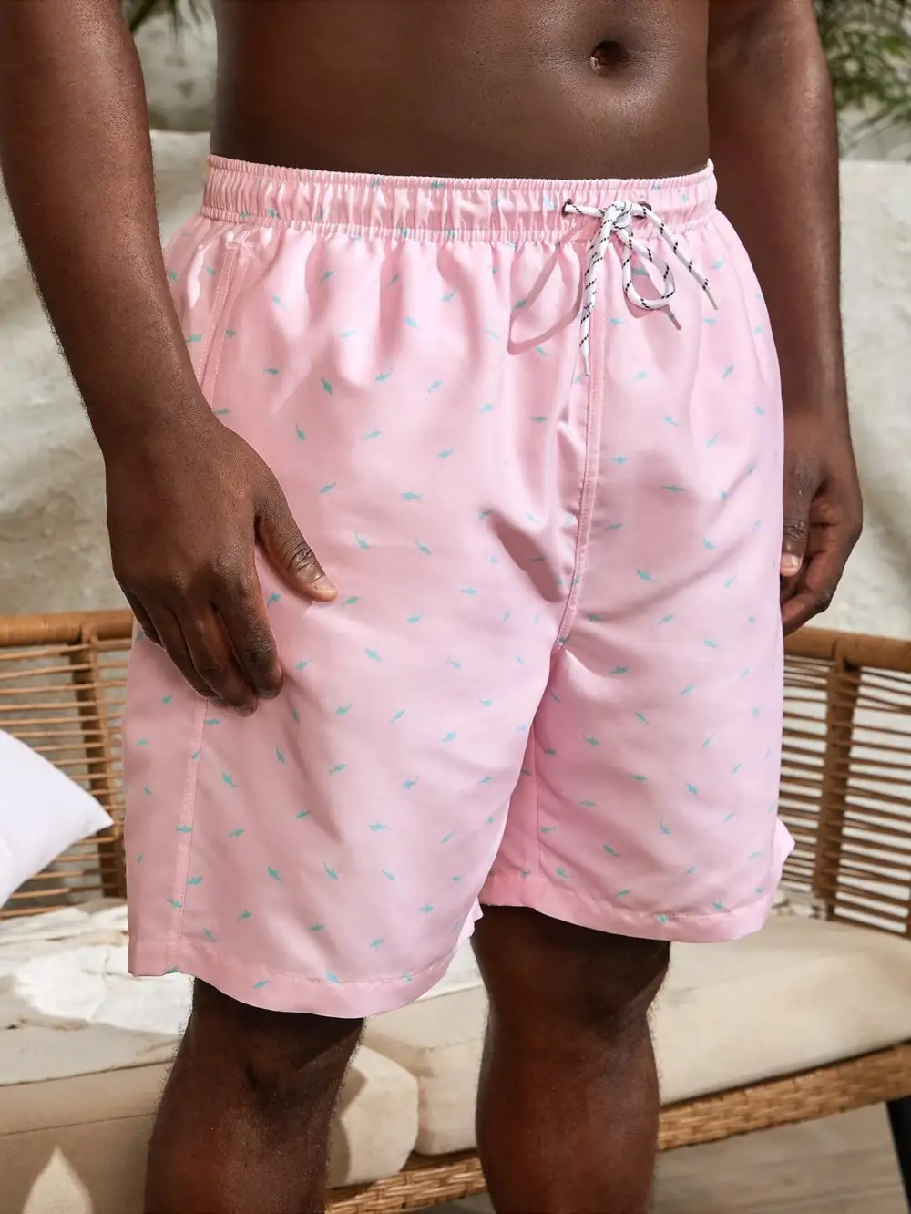 Men's Resort Allover Print Drawstring Swim Trunks