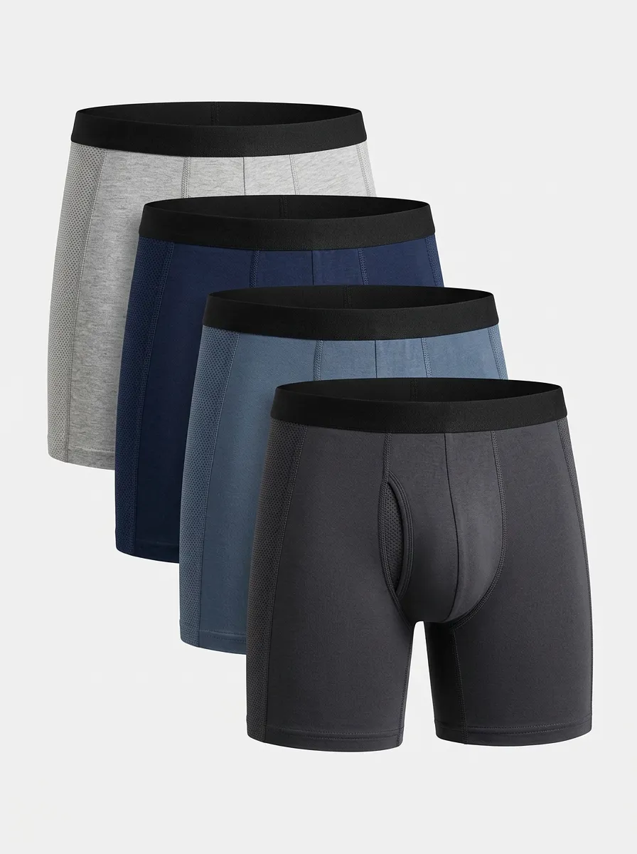 Mesh Panel Mesh Breathable-Look Performance-Inspired Men's Boxer Briefs Four-Pack