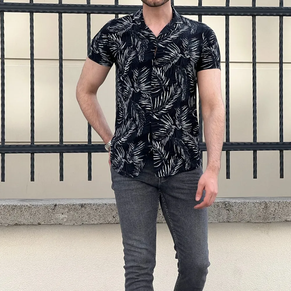Short Sleeve Patterned Slim Fit Casual Shirt