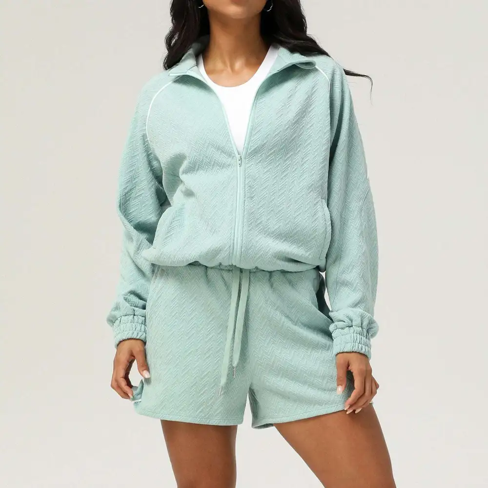 Long-Sleeve High-Waist Jacket and Shorts Active Set