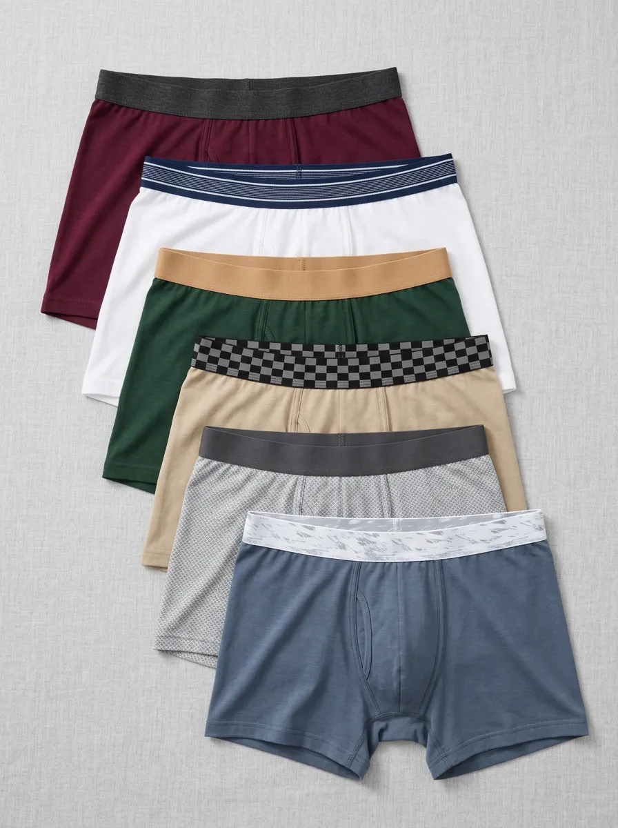 Men's Multi-Color Assorted Patterned Waistband Printed Boxer Briefs 6-Pack