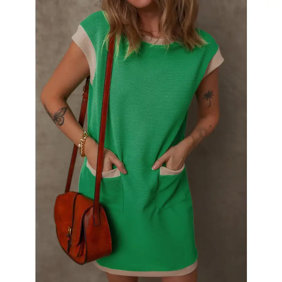 Round Neck Cap Sleeve Mini Dress