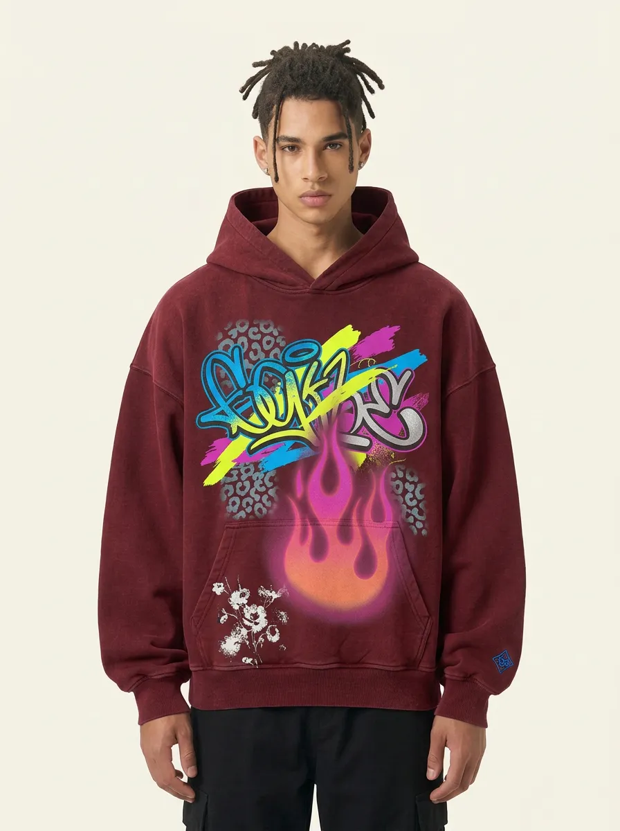 Unisex Streetwear Graffiti Flame Leopard Urban Art Hoodie