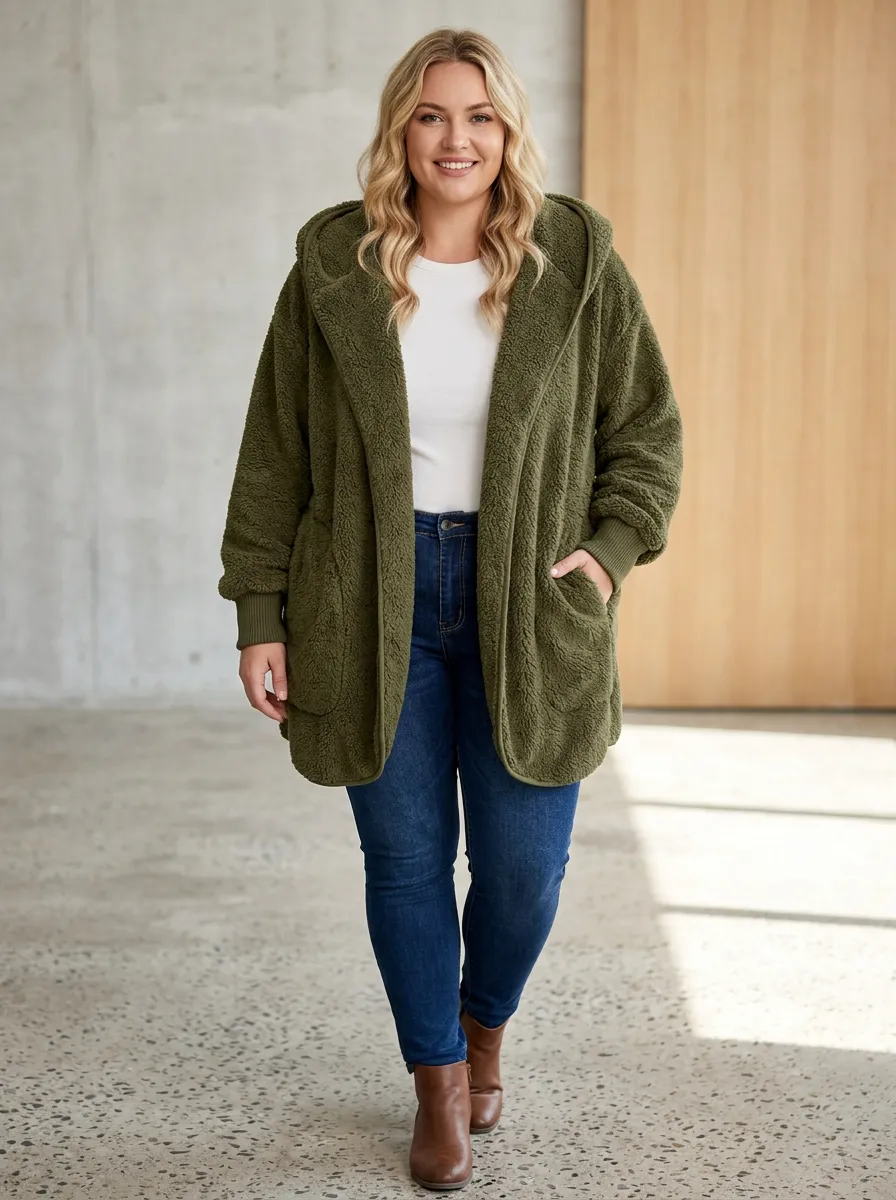 Relaxed Fleece Hooded Cardigan Coat