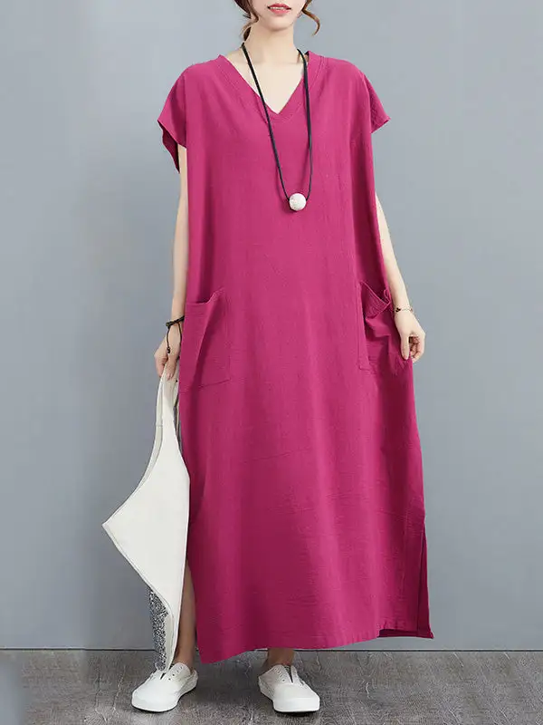 Ramie Sleeve Neck Maxi Dress