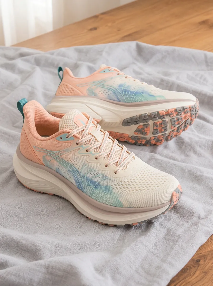 Women's Pastel Tie-Dye Peach Blue Printed Running Shoes