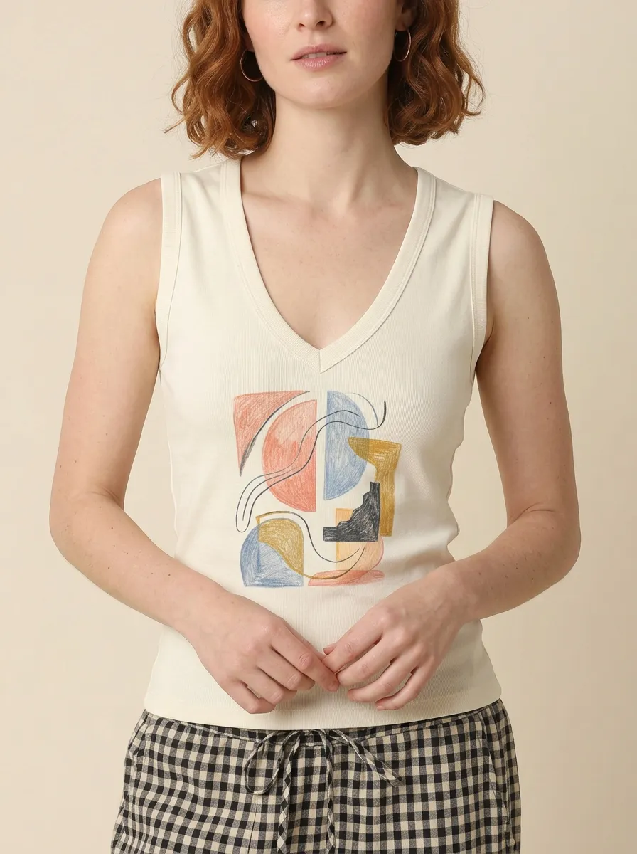 Women's Abstract Art Geometric Shapes Graphic V-neck Tank Top