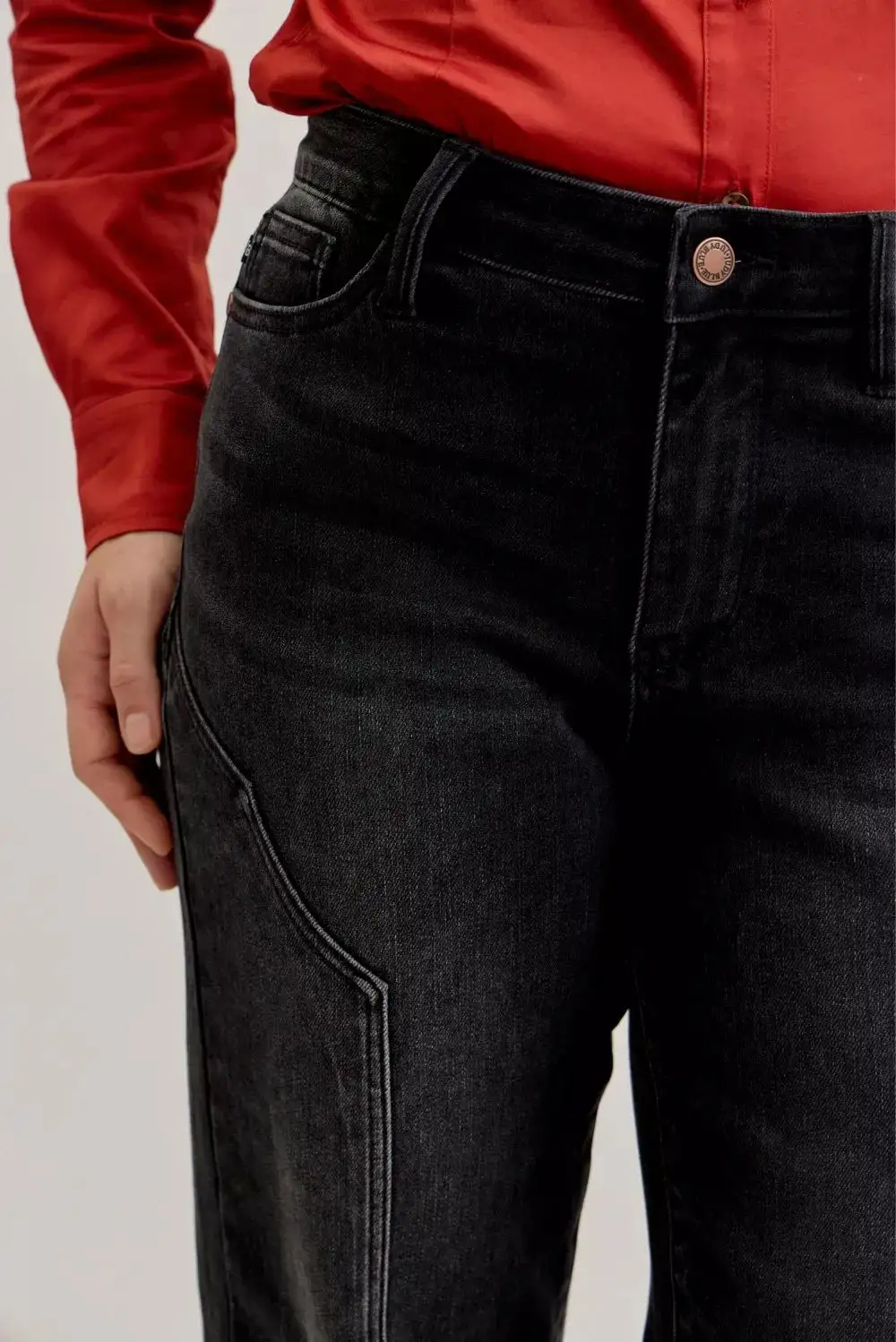 Mid Rise Straight Leg Seam Denim Jeans