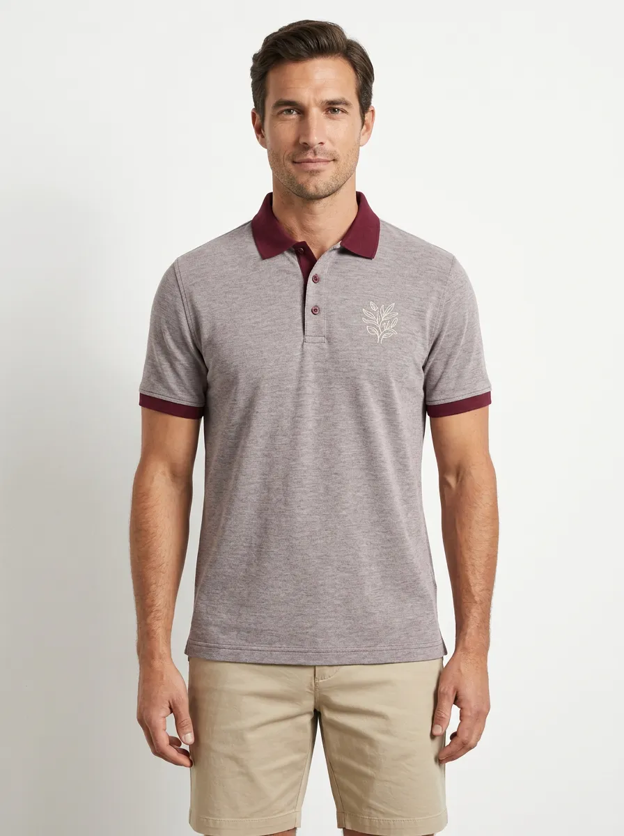 Casual Botanical Leaf-Pattern Men's Polo Shirt