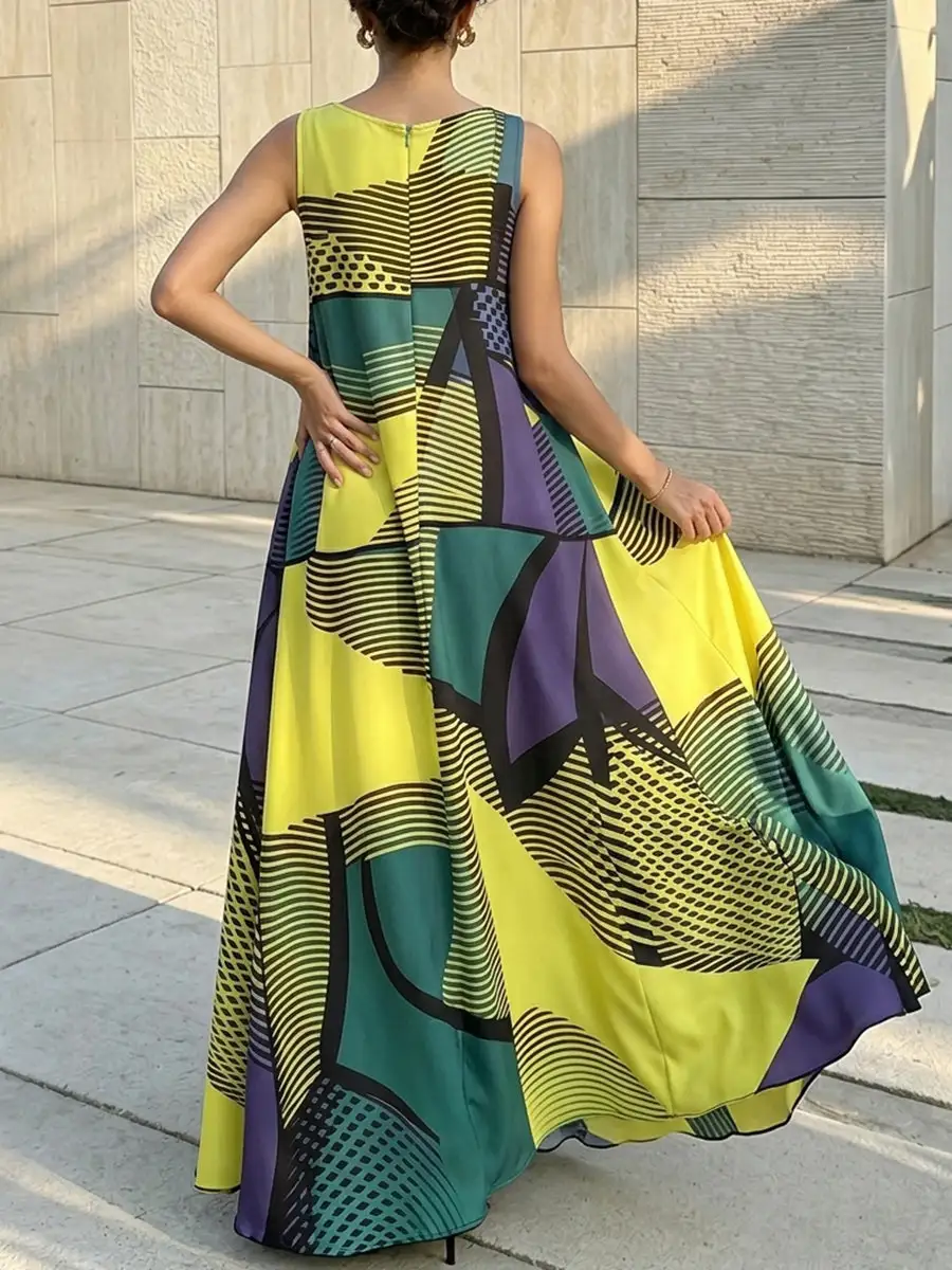 Striped Sleeveless Neck Maxi Dress