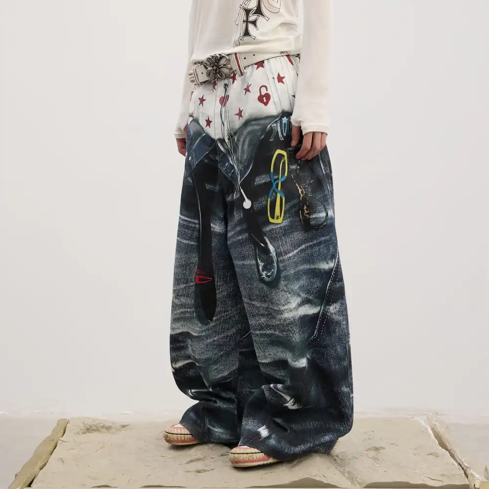 Sagging-Illusion Wide-Leg Jeans