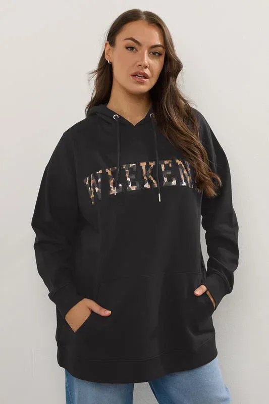Black Leopard Print 'Weekend' Hoodie