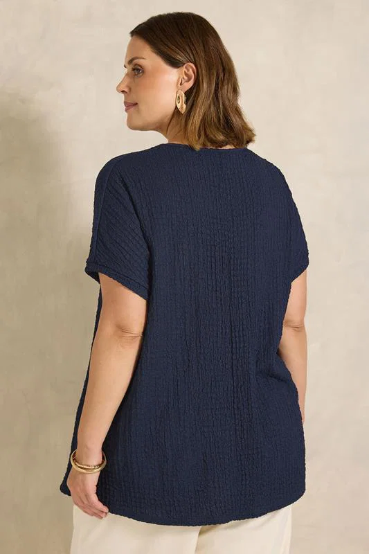 ESSENTIAL Curve 2 Pack Navy & Blue Pleat Tops detail 2