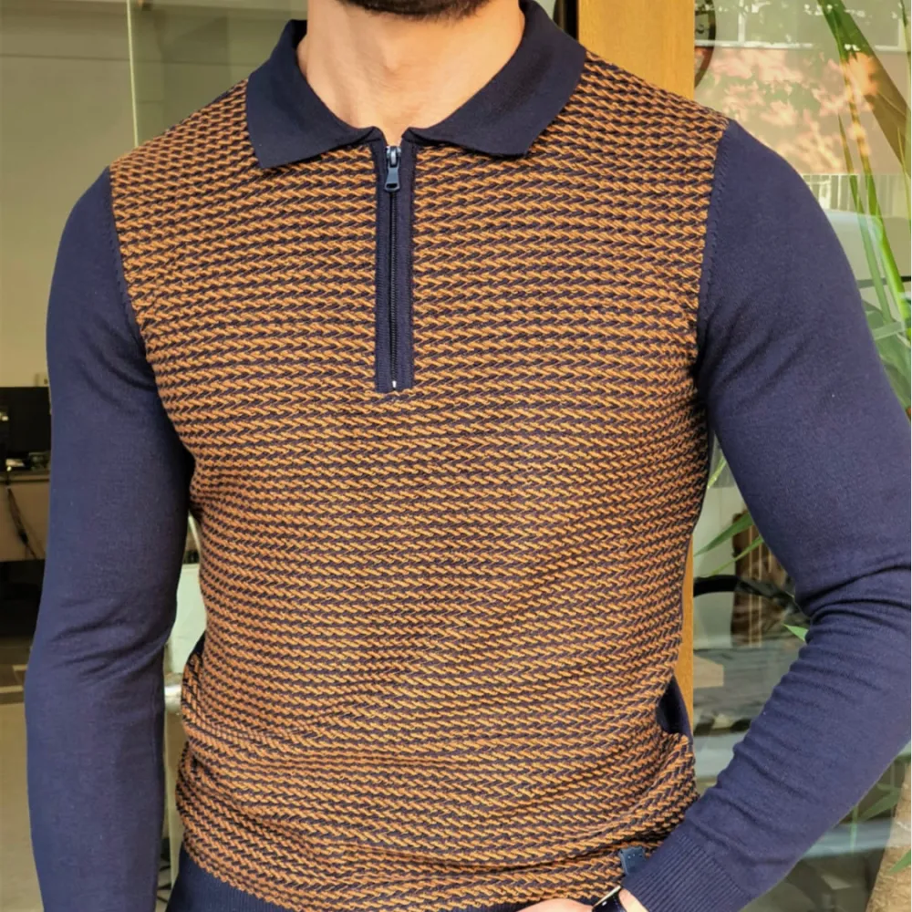 Slim Fit Zip Detail Cotton Knit Sweater